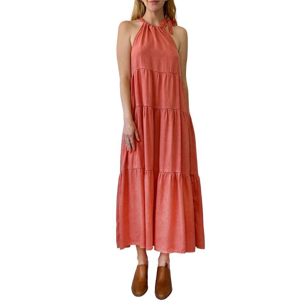 Bella Dahl Tiered Halter‎ Maxi Dress in Red Clay Size S